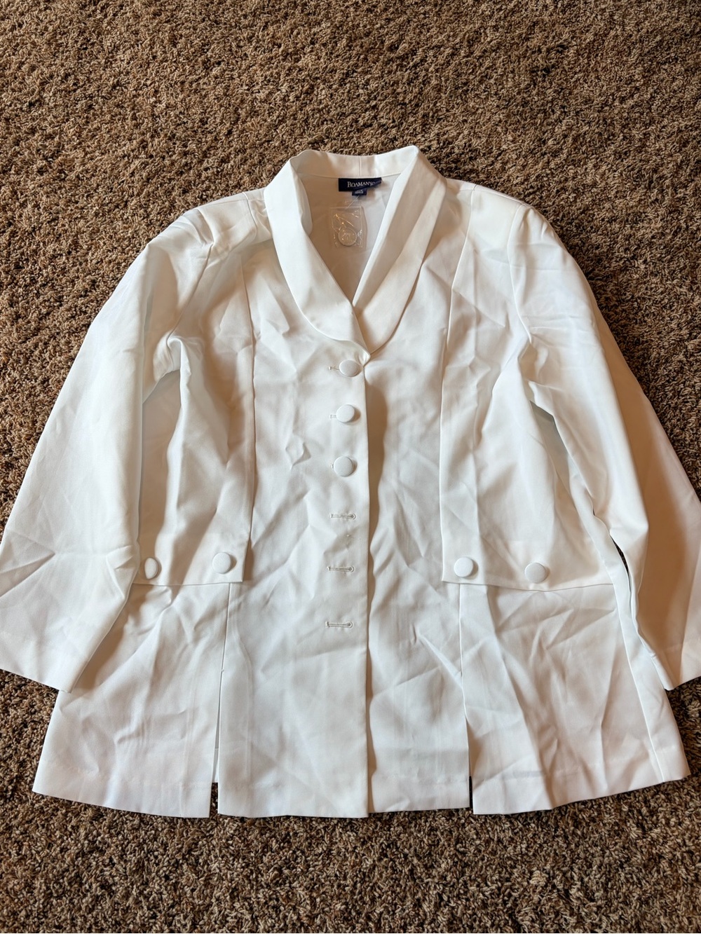 Roaman's White Women's Shawl Collar Button-Front Jacket